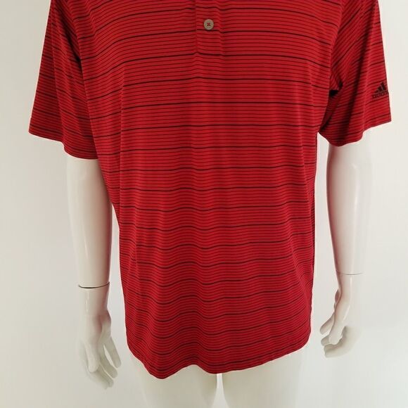 Adidas Red & Black Striped Climalite Short Sleeve Performance Golf Polo Sz Large - Picture 3 of 6